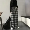 Pantalon femme noir blanc Plaid décontracté printemps été femme surdimensionné jambe large Cargo Harajuku rétro pantalon droit pour les filles