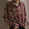 Men's Casual Shirts Vintage Style Rose Printing Long Sleeve Chiffon Floral Printed Loose Fashion Coats Camisa MasculinaMen's