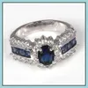 Solitaire ring edelsteen ringen blauw saffier cz 18k goud gevulde bruiloft drop levering sieraden dhgo8