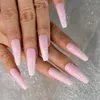 False Nails Pearl Pink Fading Coffin Medium Size Wholesale Fake Shape Manicura Stick On With Tabs 24pcs Set