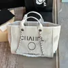 CC Brand Totes Women Maxi White Woolen Classic Beach Totes Bags Tweed Vintage Silver Metal Hardware Chain Crossbody With Coins Purse Luxury Large Capacity Handb