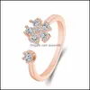 Com pedras laterais Sier Jewelry Ring Ring Style feminino para aniversário do dia do dia de negócios Lucky Clover Rings Drop entrega dhzwt