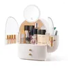 Storage Boxes Large Volume Lipstick Brush Desktop Dresser Makeup Organizer Creative Luxury Cactus LED Light With Mirror Cosmetics Case