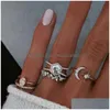 Обручальные кольца 5 шт/сет Boho Vintage Ring for Women Star Crescent Geometric Crystal Suit