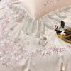 Bedding Sets 140S Egyptian Cotton Flowers Embroidery French Princess Style Set Lace Edge Quilt Cover Bed Linen Pillowcases Bedclothes