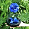 Decorative Flowers Wreaths Eternal Rose Flower With Dome Glass Black Base Artificial Gift For Valentines Day Christmas Home Decora Dhngs