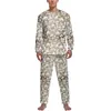 Vêtements de nuit pour hommes Pyjamas imprimés en fourrure de tigre Grappes d'or Ensembles de pyjama romantique à manches longues pour hommes 2 pièces Cadeau graphique de printemps