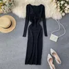 Casual Dresses Women Slim Stick Dress Women's Spring Solid Long Ladys High midja