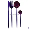 Set di stoviglie 24 pezzi Specchio viola Set in acciaio inossidabile 304 Coltello Forchetta Cucchiaio Posate da tavola Posate da cena occidentali Sierware Drop Dhjrg