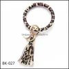Nyckelringar Ring Leopard tryckt Bangle ID -korth￥llare Pu Leather Round Keychain med Tassel Wristlet Pl￥nbok f￶r Women Girls Q11fz Dro Dhnui
