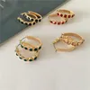 Hoop oorbellen Huggie Trendy Gold Color Pating Multi -gekleurd zwart rood groen perzik steen ovaal medium voor vrouwen meisje elegante ol sieraden