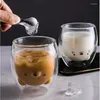 Wine Glasses Transparent Cute Bear Glass Iced Cold Coffee Cup Water Wall Double Layer Milk Juice Tea Mug Carton Animal Drinkware Tumblers
