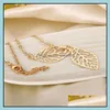 Pendant Necklaces Fashion Jewelry Simple Sliver Gold Plated Chain Long Necklace Unique Leaf Pattern Lobster Clasps For Drop Delivery Dhqsx