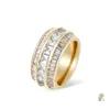Pierścienie klastra Bagiete cyrkon Wysokiej jakości materiał miedziany Pierścień Złoty Kolor Śliste z cyrkonu sześcienne moda biżuteria biżuteria kropla deliv dhga7