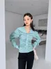 Женские блузки Zcsmll Solid Color тонкая рубашка женщины поворотный воротник 2023 весна лето корейская мода с длинным рукавом синие женские топы