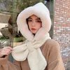 Berets SILOQIN Winter Women's Warm Bomber Hats Plus Velvet Earmuffs Hat Cold Proof Scarf Bib Hooded All-in-one Girl's Ski Caps