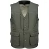 Herenvesten Vestjack mannen buiten multi-pocket vest plus fluweel dikke dikke dikke met één rijs v-neck chaleco hombre casual pocket gilet