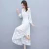 Casual Dresses Fashion Chiffon Long-sleeved Jacquard Polka Dot Womens Dress 2023 Vneck Loose Slim Temperament Long Skirt Tide