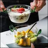 Skålar transparent glas glass skål frukt grönsak sallad dessert med grönt handtag hem restaurang mikrovågbart bordsartiklar dhk3h