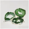 Colares pendentes grandes conectores de pedra verde druzoso para jóias que fazem mulheres 2022 Gold Belbing Buzel Geode Slice Hole Irregar Agates d Dhpf8