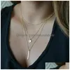 Collane con ciondolo 3 strati Sier Coin Rectangar Bar Collana girocollo Donna Clavicola Ragazze Catena Chocker Gioielli Regalo Drop Delivery Pend Dh4Jq