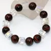 Strand Fashion Natural Stone Red Tiger 12mm Round Beads Bracciali per le donne 10mm White Crystal Charms Gioielli da 7,5 pollici B2941