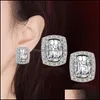 Stud Luxury Female Crystal Zircon Stone Orecchini Fashion Sier Color Yellow Vintage Double For Women Drop Delivery Jewelry Dhbhq