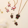 Halsband örhängen uppsättning och örhänge för kvinnor jultomten julgran älghänge örondropp choker smycken tillbehör år gåvor