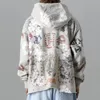 Męskie bluzy bluzy HARAJUKU RETRO KAPOK GRAFFIT Casual Hooded Bluies Mężczyźni i kobiety Streetwear Owwrotne bluzy Terry Loose Hip Hop Hood 230114