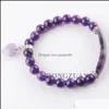 Beaded Strands Natural Amethyst Gemstone 8Mm Round Beads Strand Stretch Bracelets Bangles Heart Shape Pendant Fitting Women Jewelry Dhnfw