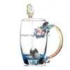 Tasses Couleur Émail Verre Café Tasses De Fleur De Prunier Et Avec Cuillère Poignée Creative Europe Drinkware Drop Livraison Maison Jardin Cuisine Dhxew