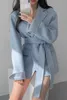 Chaqueta de lana de mezcla de lana para mujer 2023 moda coreana y elegante Retro Color sólido solapa una hebilla corbata cintura traje chaquetas