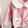 "Adorable Baby Girls Princess Cashmere Sweater Set with Cute Rabbit Ears Cardigan and Skirts - Stylish Two-piece Suit for Kids Clothing in Spring"