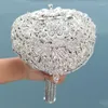 Fiori nuziali 18 cm Argento Strass di lusso Mazzi da sposa con diamanti pieni Bouquet a forma di cuore Fiore artificiale W520