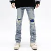 Men's Jeans WERW American Street Broken Patch Straight Slim Washed Light Beggar Casual Pants Fashion Brand Male Streetwear Hiphop