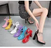 Sandals Summer Women's PVC High Heels Crystal Woman Pumps Open Transparent Thick Heel Ladies Candy Color Jelly Shoes