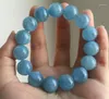 Strand 14mm Bracelet de perles rondes bleues naturelles véritables claires