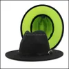 Stingy Brim Hats Women Men Fedora Jazz Panama Capswork Artificial Wool Felt Hat Belt Buckle Double Color Flat Wide Cap Ladies Trilby Dh7Sp