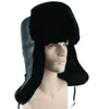 Berets LFM-02 Rex Fur Hat Male Genuine Leather Warmth Sheepskin Elderly Thickening Cap Men Bomber Hats