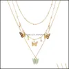 Naszyjniki wisiorek bohemian słodki motyl naszyjnik choker dla kobiet złoty kolor mtilayer 2021 moda żeńska peal szykowny biżuter dhvcr