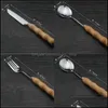 Spoons Woodiness Knife Fork Tableware Long Handle Stainless Steel Dinnerware Originality Dinner Service With Various Pattern 2 35Qx Dhhc3