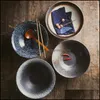 Bols Bol à soupe en céramique maison bouche Vintage créatif boeuf nouilles grande bulle Ramen livraison directe jardin cuisine salle à manger bar vaisselle Dhaxr