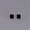 Boucles d'oreilles FNJ noir Agate carré 925 argent Original pur S925 Sterling boucle d'oreille femmes bijoux