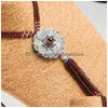 Pendant Necklaces Genuine Natural Red Garnet Crystal Round Beads Women Nice Flower Shape Sweater Necklace 70Cm Drop Delivery Jewelry Dh97W