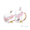 Tasses Couleur Émail Verre Café Tasses De Fleur De Prunier Et Avec Cuillère Poignée Creative Europe Drinkware Drop Delivery Maison Jardin Cuisine Dhdgl