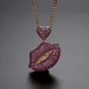 Pendant Necklaces Funmode Luxury Red Cubic Zircon Lip Design Rope Link Chain Pave Charm Necklace For Women Wholesale FN224
