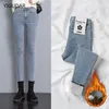 Vinter tjock sammet kvinnor jeans h￶g midja mager jeans enkel fleece varm smal passande stretch lady denim blyerts byxor baggy jeans