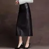 スカート本革の長い鉛筆セクシーな女性2023ファッションブラックウエストレディース高品質のシープスキンスカート