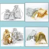 Pochettes à bijoux Sacs 7x9 9x12 10x15cm 13x18cm Emballage réglable Or Sier Couleur Dstring Sac Dable Organza Pochettes cadeaux de mariage Dro Dhfzy