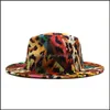 Chapéus de aba gotas de leopardo zebra fedora feltro por homens homens fedoras bk homem homem superior tap boné feminino feminino jazz caps 2 dhkbn